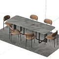 Modern Dining Table Set with Marble Tabletop and Six Light Brown Chairs with Black Legs 3d model