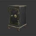 Vintage Safe with Gold Accents Lock on Door and Wheels Dark Finish Classic Design