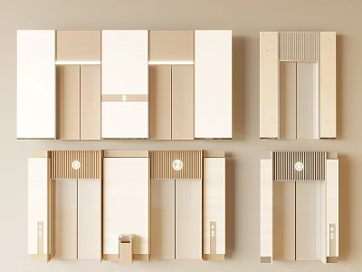 Modern Elevator Interior Design With Beige Door Panels And Decorative Lines 3d model