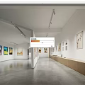 Spacious Art Book Gallery Interior With Wall Displayed Paintings Track Lighting And Wooden Counters