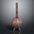 Rusty Vintage Metal Device With Spherical Base Three Legged Stand And Tall Slender Pipe