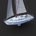 White Sailboat Featuring Red Mast White Sails Deck Railings And Seating