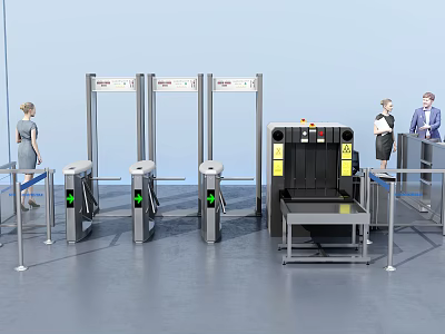 Public Facility Security Checkpoint With Metal Detector Gates And Baggage Scanner 3d model