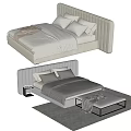 Modern Upholstered Double Bed With Soft Gray Bedding And Platform Frame 3d model