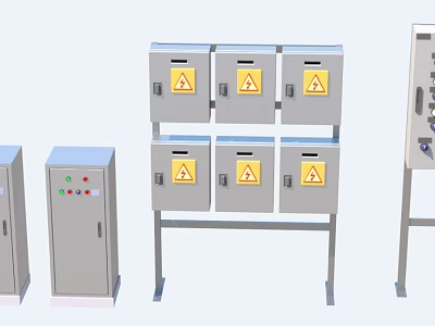 Industrial Equipment Electrical Control Cabinets Featuring Warning Signs And Metal Enclosures 3d model