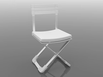 White Folding Single Chair With Slatted Backrest And Cross Leg Frame 3d model