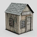 Rustic Wooden Cabin Shop With Gray Tile Roof Windows Door And Shot Shop Sign