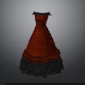 Elegant Red Vintage Dress With Black Lace Trim And Ruffled Skirt