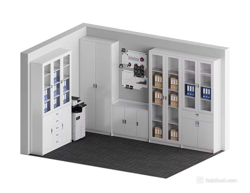 Modern White Office File Cabinets With Glass Doors And Organized Folders Storage Solution 3d model 