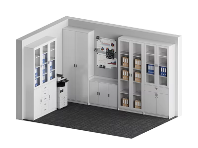 Modern White Office File Cabinets With Glass Doors And Organized Folders Storage Solution 3d model