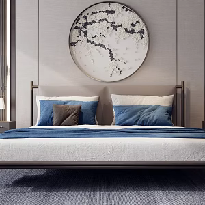 New Chinese Background Double Bed Double Bed Combination 3d model