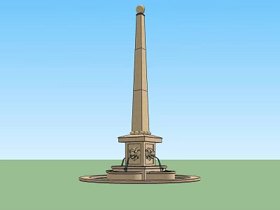 Tall Spire Decorative Fountain With Ornate Base On Green Lawn Under Blue Sky 3d model