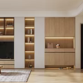 Modern Open Concept Dining and Living Room With Beige Sofa Arched Doorway Wooden Flooring