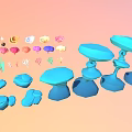 Colorful Marine Elements with Various Shells Corals and Blue Stones on Orange Background