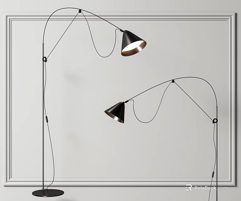 Modern Arched Black Floor Lamp With Curved Design For Living Room Interior 3d model 