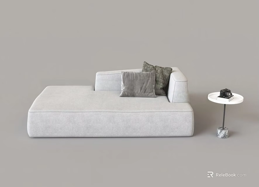 Modern Light Gray Sofa with Throw Pillows and Round Coffee Table Set 3d model