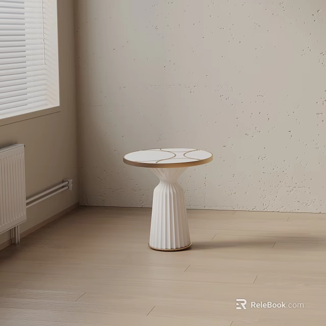 Modern Round Side Table With Fluted White Base In Room Corner With Light Textured Wall 3d model 