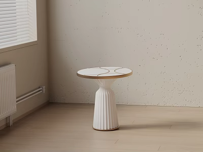 Modern Round Side Table With Fluted White Base In Room Corner With Light Textured Wall 3d model