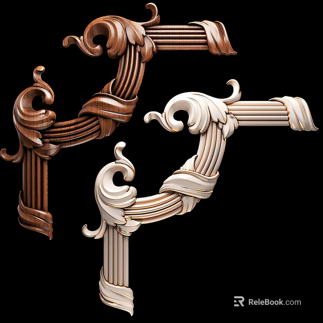 Decorative Gypsum Cornice In Brown And White With Curved Ornate Patterns For Interior Design 3d model 