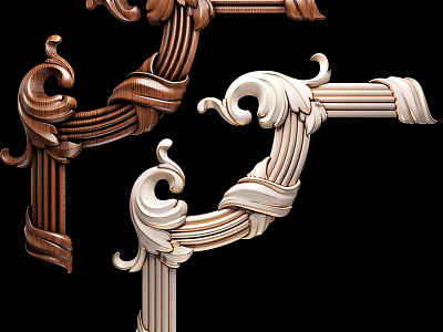 Decorative Gypsum Cornice In Brown And White With Curved Ornate Patterns For Interior Design 3d model