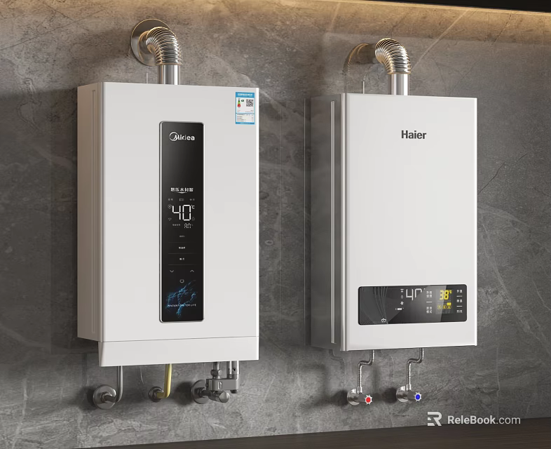 Midea And Haier White Water Heaters Mounted On Wall With Digital Temperature Displays 3d model 