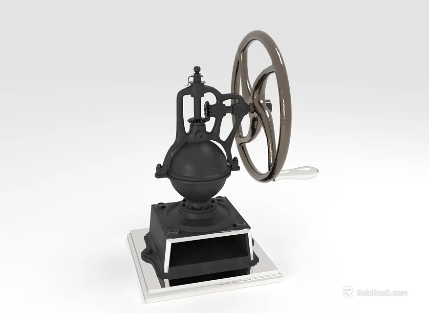Vintage Manual Kitchen Appliance With Black Metal Wheel And Base Stand 3d model 