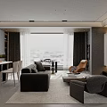 Modern Minimalist Living And Dining Room Interior With Comfortable Sofas And Built In Storage Cabinets