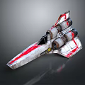 3D Model Science Fiction Spaceship With Red White Paint Multiple Engines And Weathered Texture