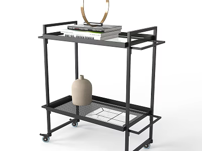 Black Multi Tier Shelf with Caster Wheels and Wire Mesh Shelves for Books Decorative Items 3d model