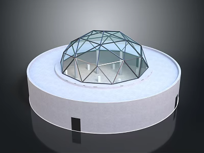 Cartoon Scene of Round White Building With Geometric Glass Dome And Interior Details 3d model