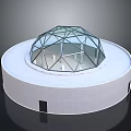 Cartoon Scene of Round White Building With Geometric Glass Dome And Interior Details
