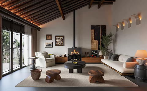 Quiet Style Living Room Sofa Tea Table Sofa Chair Low Stool Side Machine Table Lamp Living Room 3d model