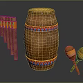 Instrument Set With Wooden Drum Pan Flute And Maracas For Artistic Creation