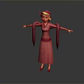 Animated Game And Movie Character In Pink Long Dress With Flowing Sleeves And Hat