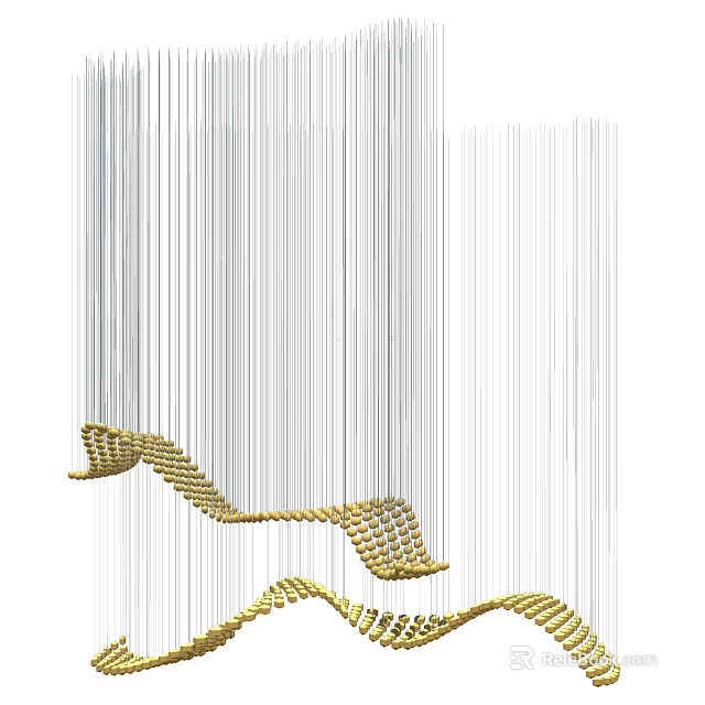 Modern Artistic Chandelier With White Linear Structure And Golden Woven Decorative Details 3d model 
