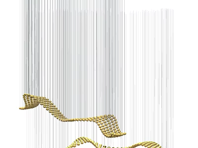 Modern Artistic Chandelier With White Linear Structure And Golden Woven Decorative Details 3d model