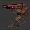 Anthropomorphic Rat Game Movie Character 3D Model With Red Cannon Backpack And Combat Stance
