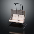 Modern Rattan Hanging Chair With Metal Frame And Light Colored Cushions