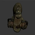 Ancient Bronze Dog Shaped Harness Fitting With Carved Details And Rustic Patina