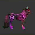 Pink And Black Horse With Feathered Wings And Geometric Patterns 3D Model Design