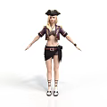 Stylish Pirate Costume With Hat Purple Top Black Skirt Leg Wraps And Shoes