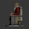 King Figurine Seated On Stone Throne With Golden Crown Red Robe And Goblet
