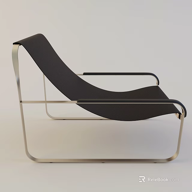 Modern Lounge Chair With Black Fabric Seat And Stainless Steel Frame 3d model 
