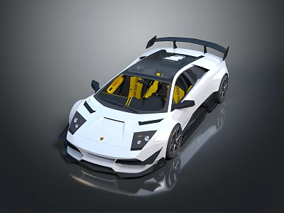White High Performance Supercar With Black Roof Rear Spoiler And Yellow Interior Seats 3d model