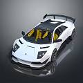White High Performance Supercar With Black Roof Rear Spoiler And Yellow Interior Seats