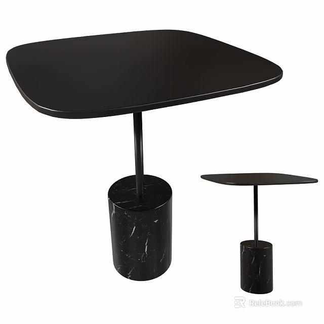 Modern Black Coffee Table With Cylindrical Marble Base And Smooth Surface 3d model