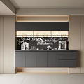 Modern Gray Sideboard With LED Lighting And Decorative Wall Panel In Kitchen Interior 3d model
