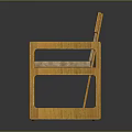 Yellowish Wooden Leisure Chair With Square Backrest Circular Cutout And Beige Fabric Seat