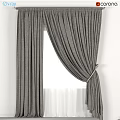 Gray Textured Fabric Curtains With Elegant Pleated Design Tied Back For Window Decoration