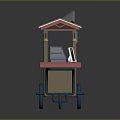 Mobile Food Cart With Gray Roof Red Trim Pink Countertop And Blue Wheels